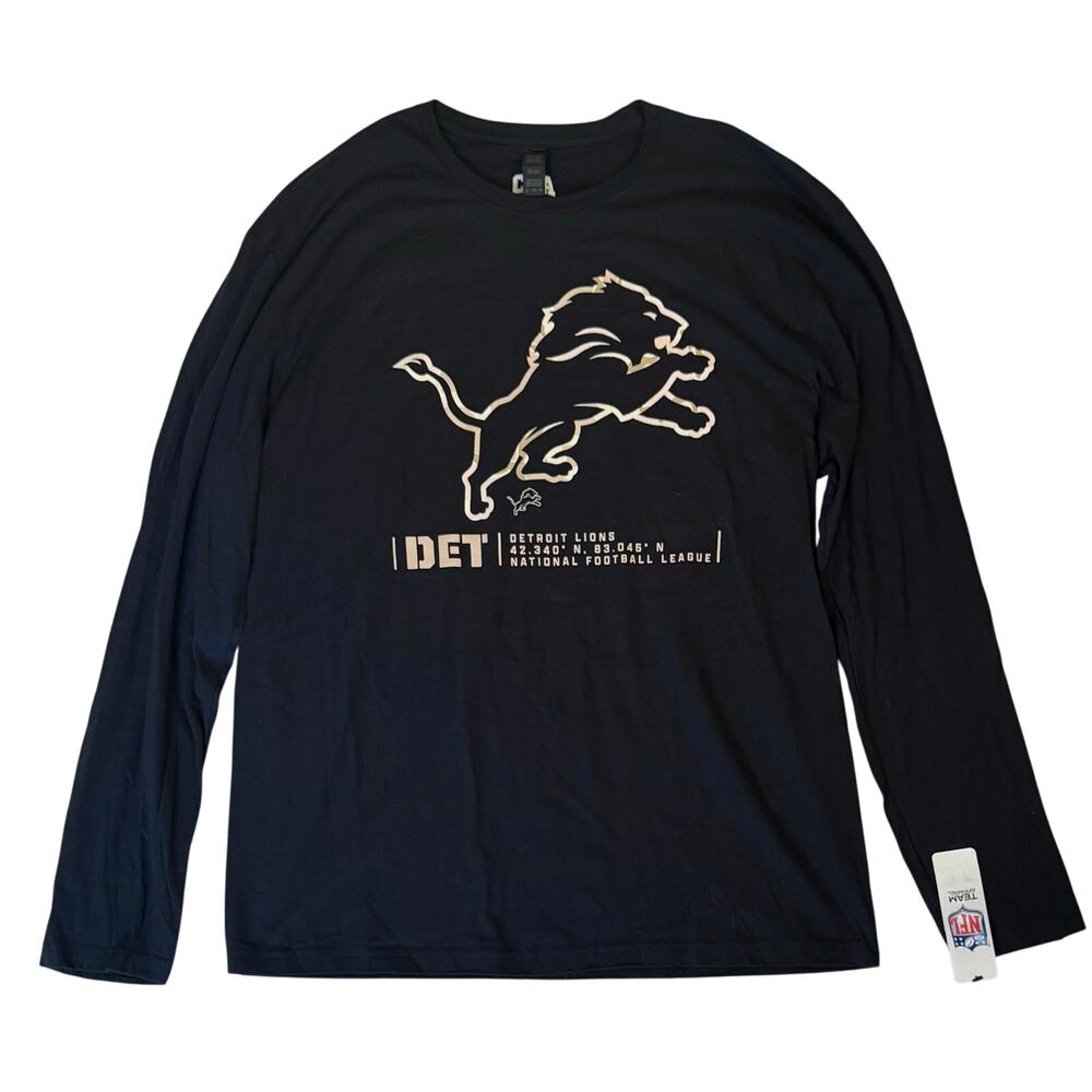 CSA Mens Detroit Lions T Shirt Size XL Black Long Sleeve Crew Neck Tee NEW